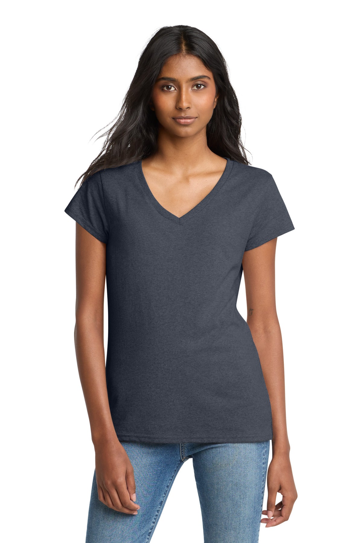 District Women's Re-Tee V-Neck DT8001 - Heathered Navy - front
