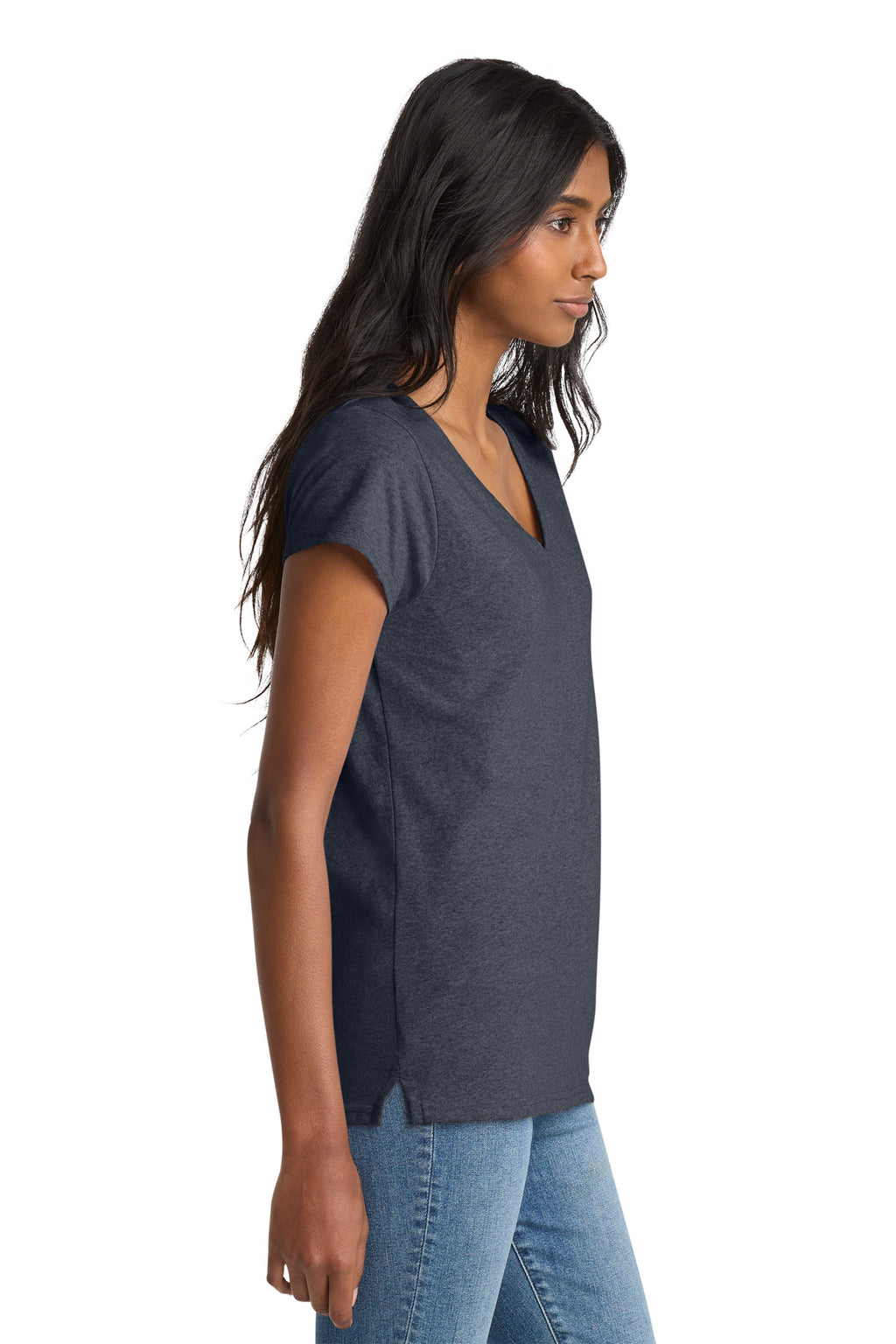 District Women's Re-Tee V-Neck DT8001 - Heathered Navy - side