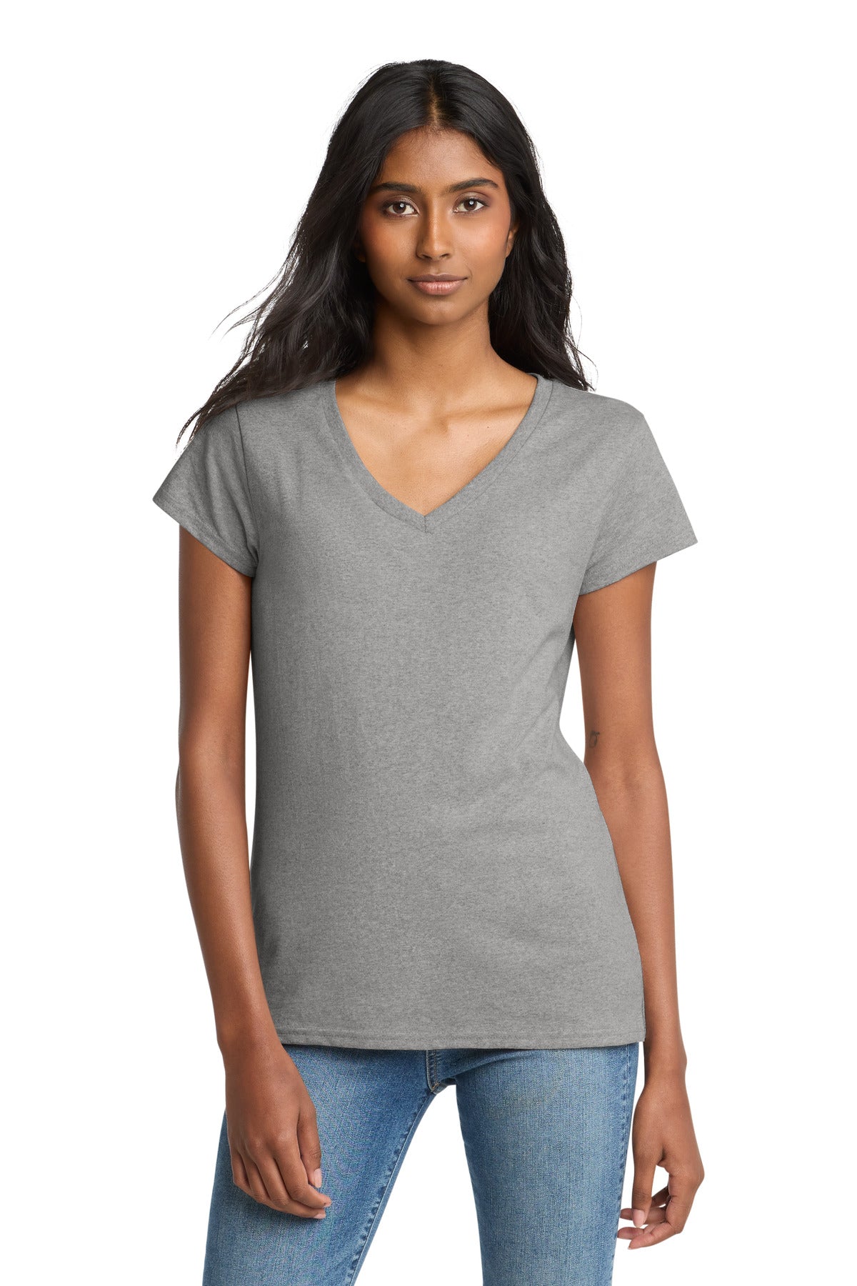 District Women's Re-Tee V-Neck DT8001 - Light Heather Grey - front