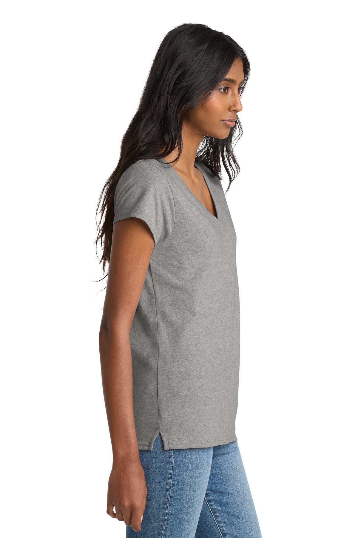 District Women's Re-Tee V-Neck DT8001 - Light Heather Grey - side