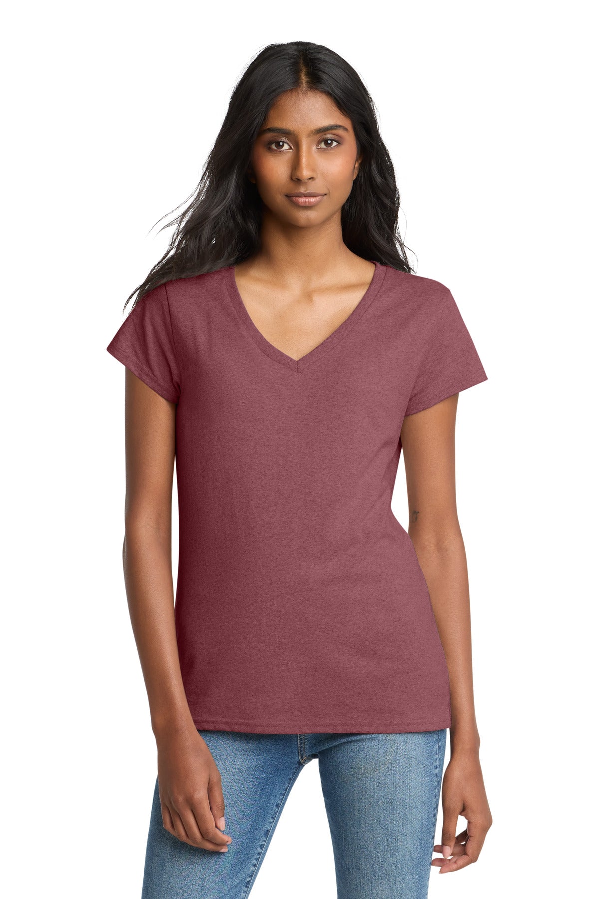 District Women's Re-Tee V-Neck DT8001 - Maroon Heather - front