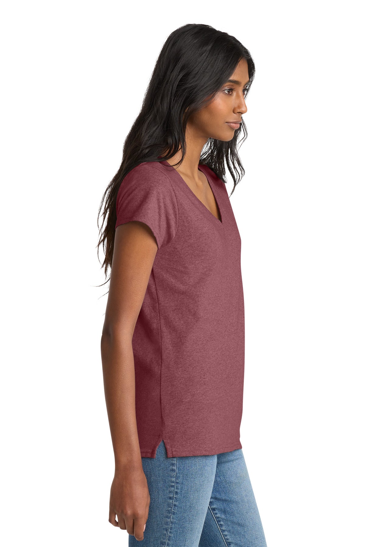 District Women's Re-Tee V-Neck DT8001 - Maroon Heather - side