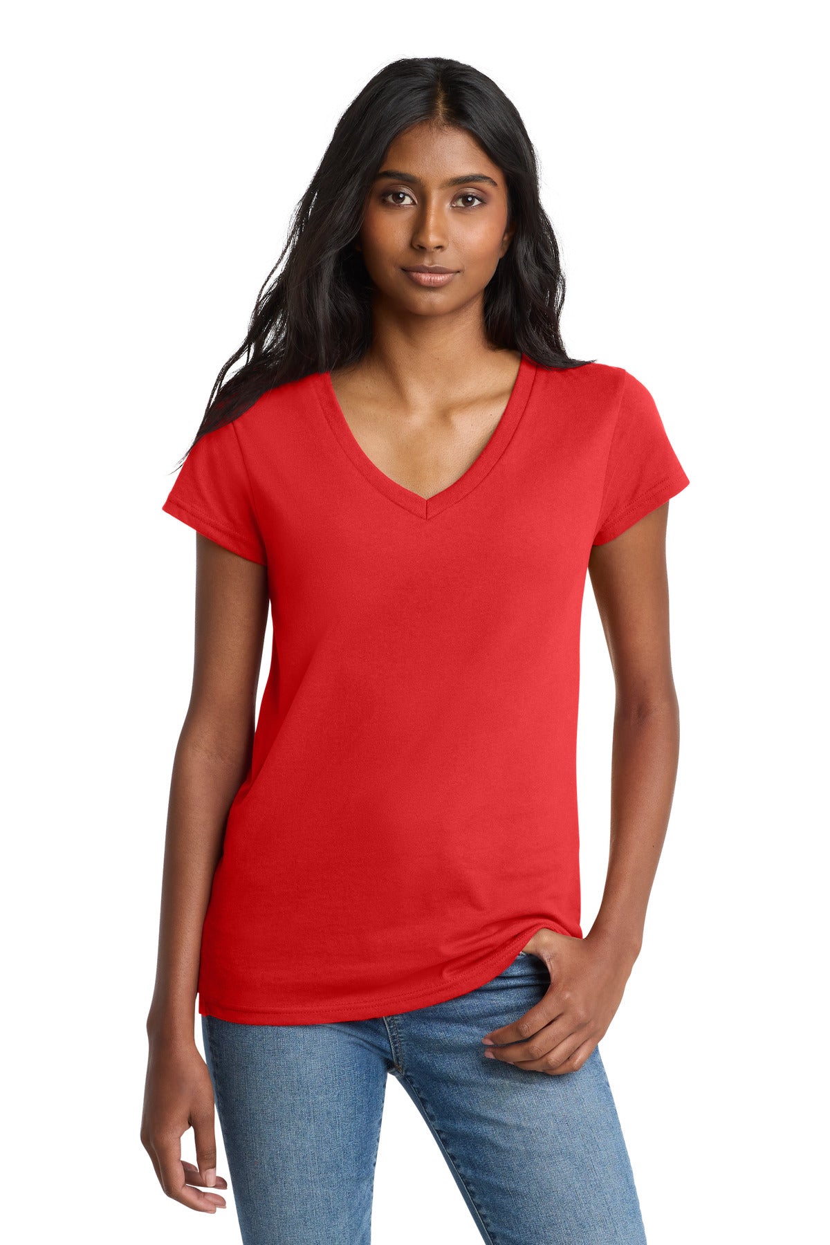 District Women's Re-Tee V-Neck DT8001 - Ruby Red - front