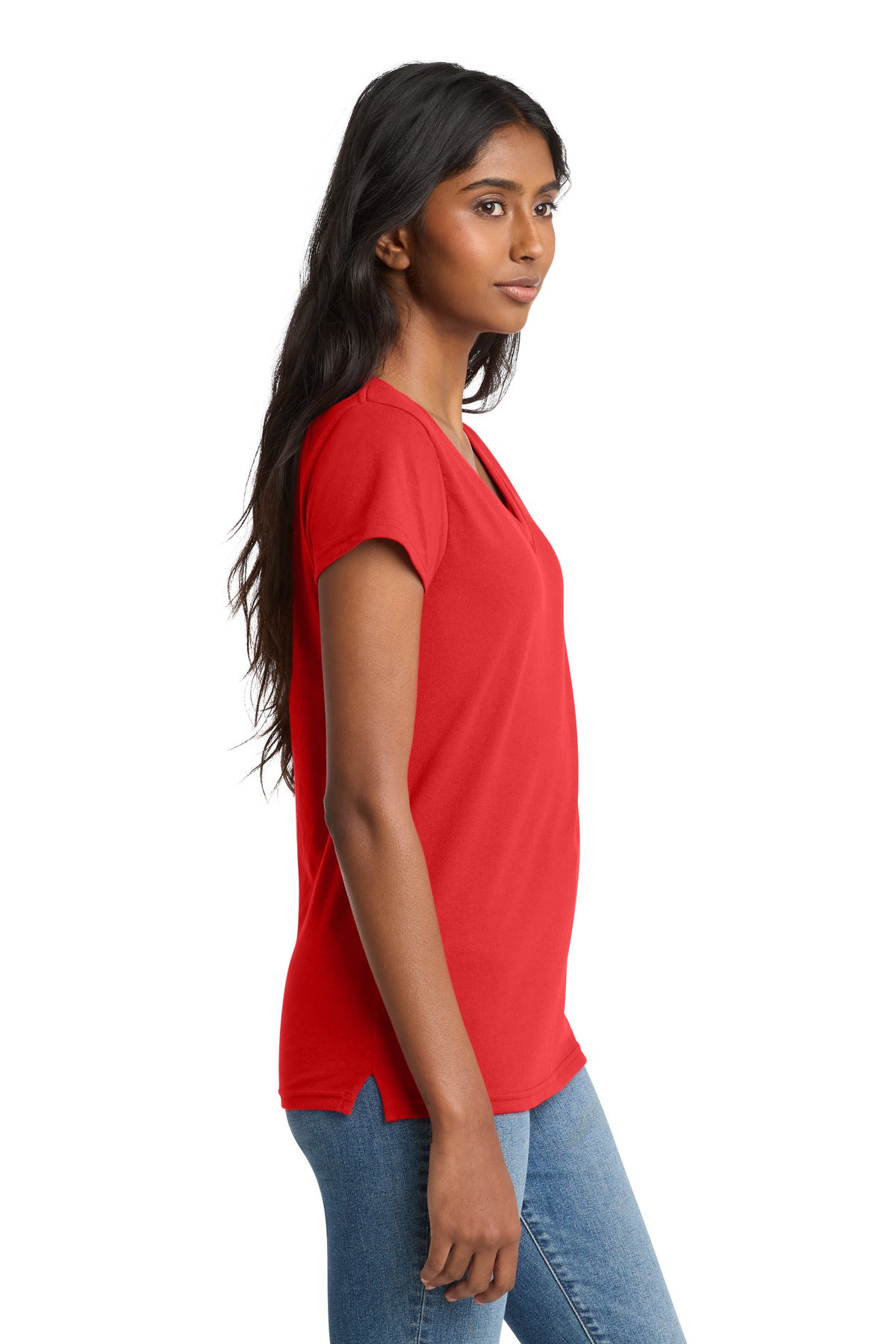District Women's Re-Tee V-Neck DT8001 - Ruby Red - side