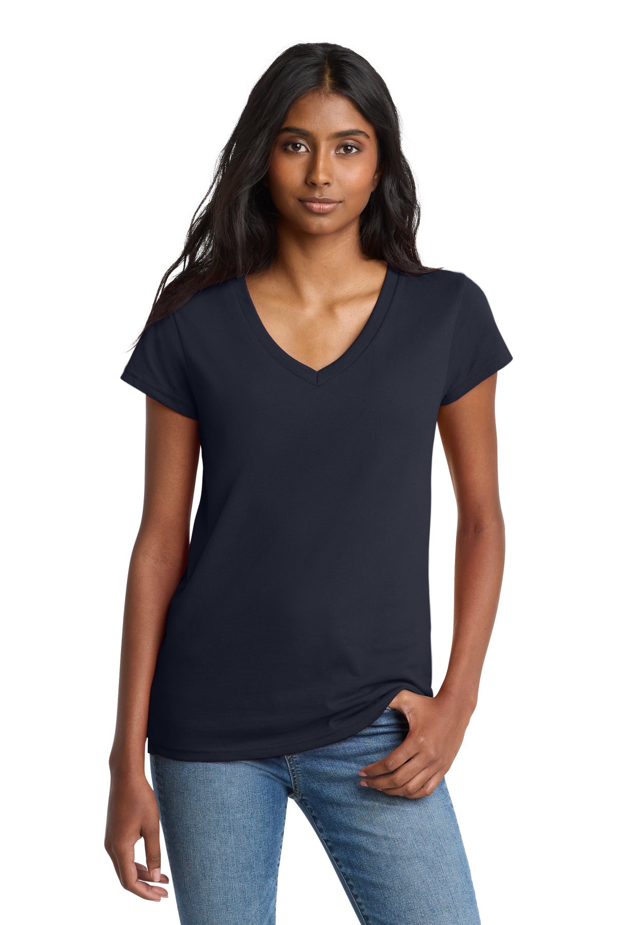 District Women's Re-Tee V-Neck DT8001 - True Navy - front