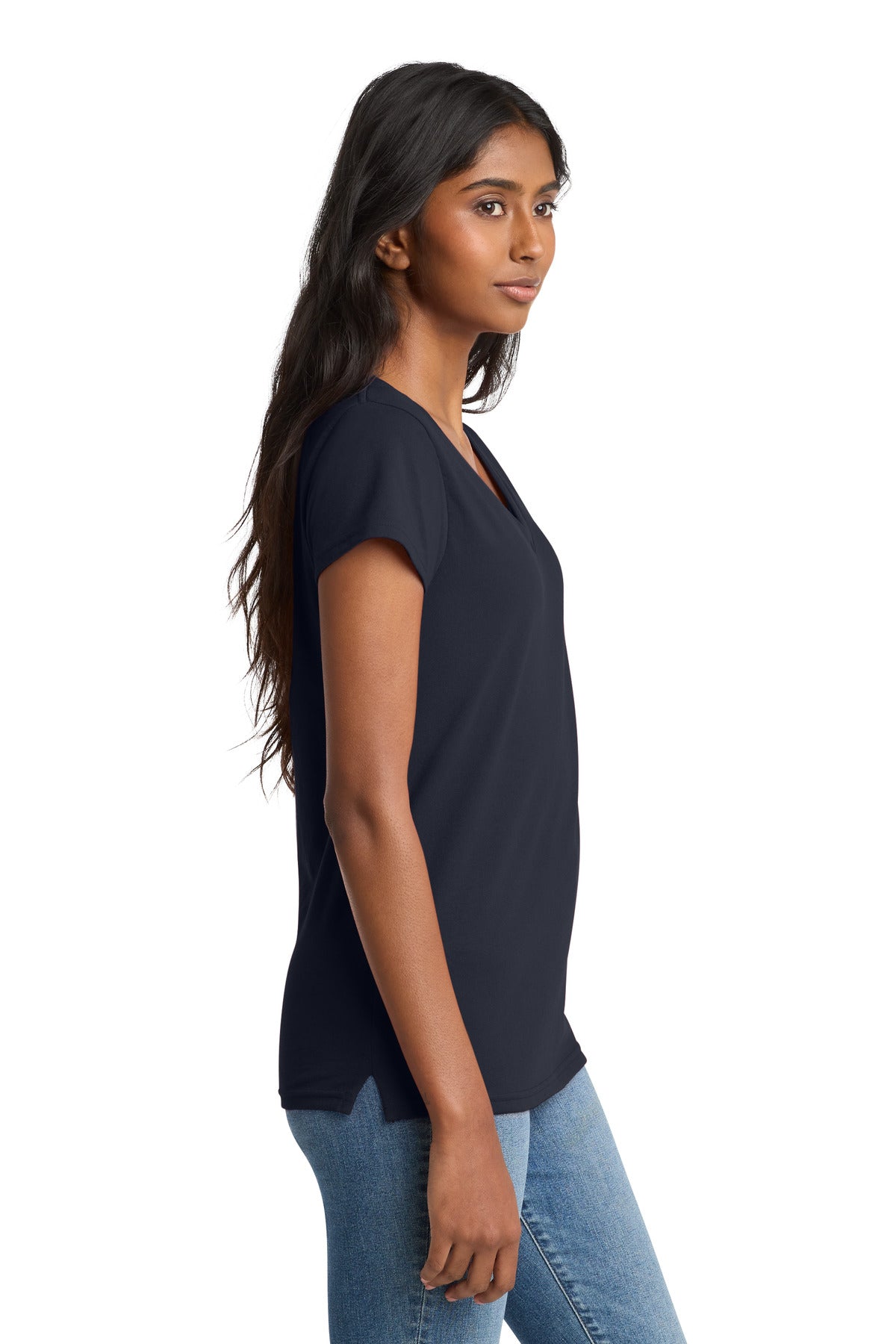 District Women's Re-Tee V-Neck DT8001 - True Navy - side