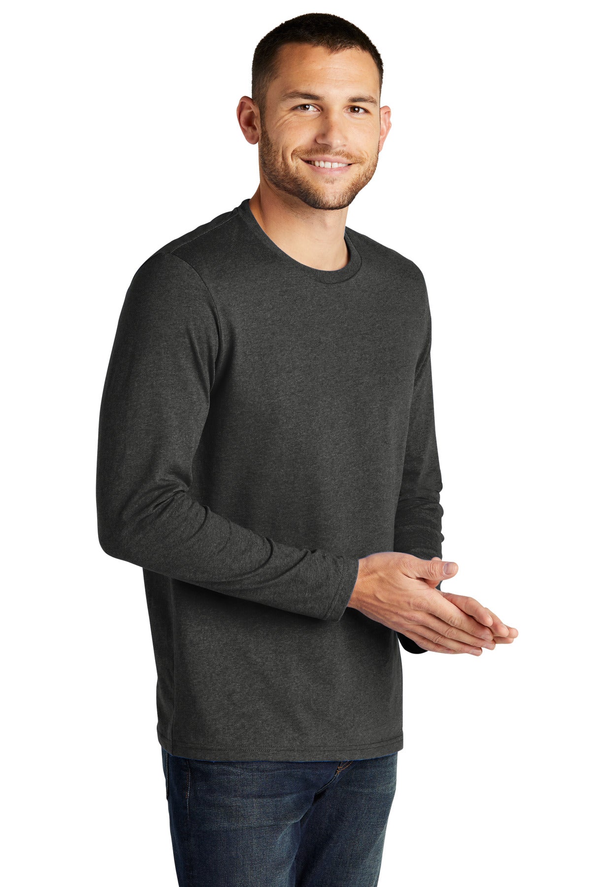 District Re-Tee Long Sleeve DT8003 - Charcoal Heather - three_q