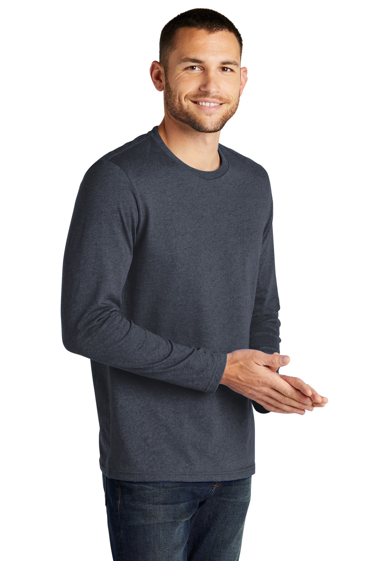 District Re-Tee Long Sleeve DT8003 - Heathered Navy - three_q
