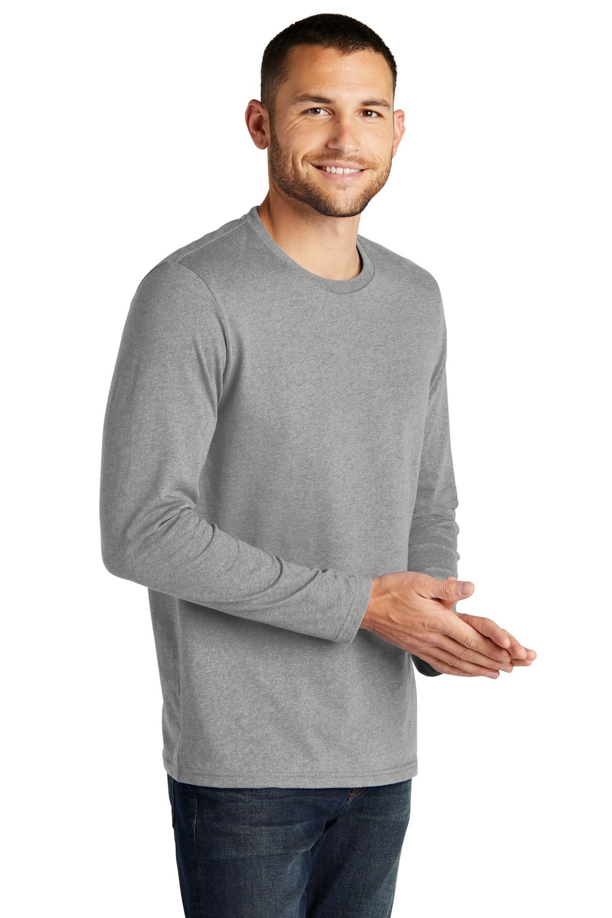 District Re-Tee Long Sleeve DT8003 - Light Heather Grey - three_q