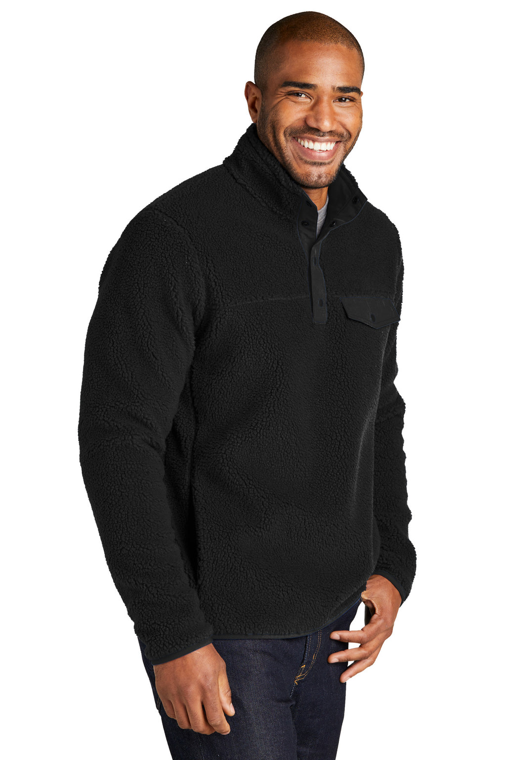 Port Authority Camp Fleece Snap Pullover F140 - Deep Black - three_q