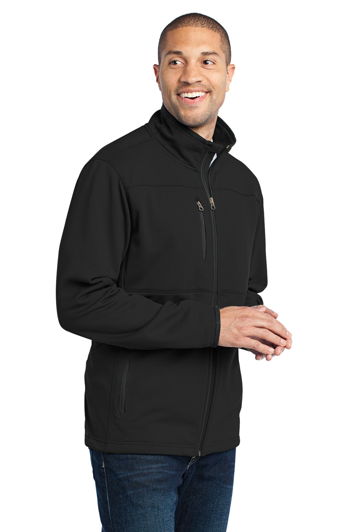 Port Authority Pique Fleece Jacket. F222 - Black - three_q