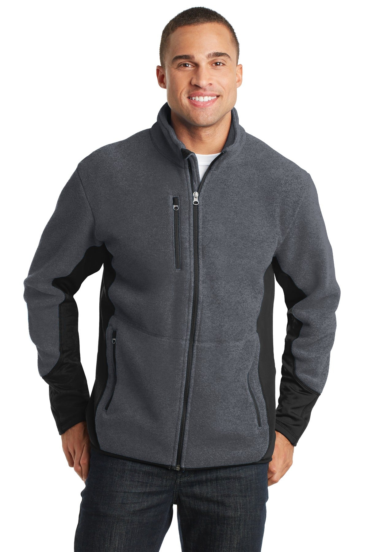 Port Authority R-Tek Pro Fleece Full-Zip Jacket. F227 - Charcoal Heather/ Black - front