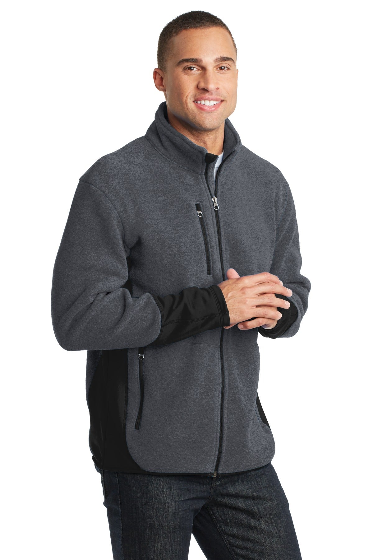 Port Authority R-Tek Pro Fleece Full-Zip Jacket. F227 - Charcoal Heather/ Black - three_q