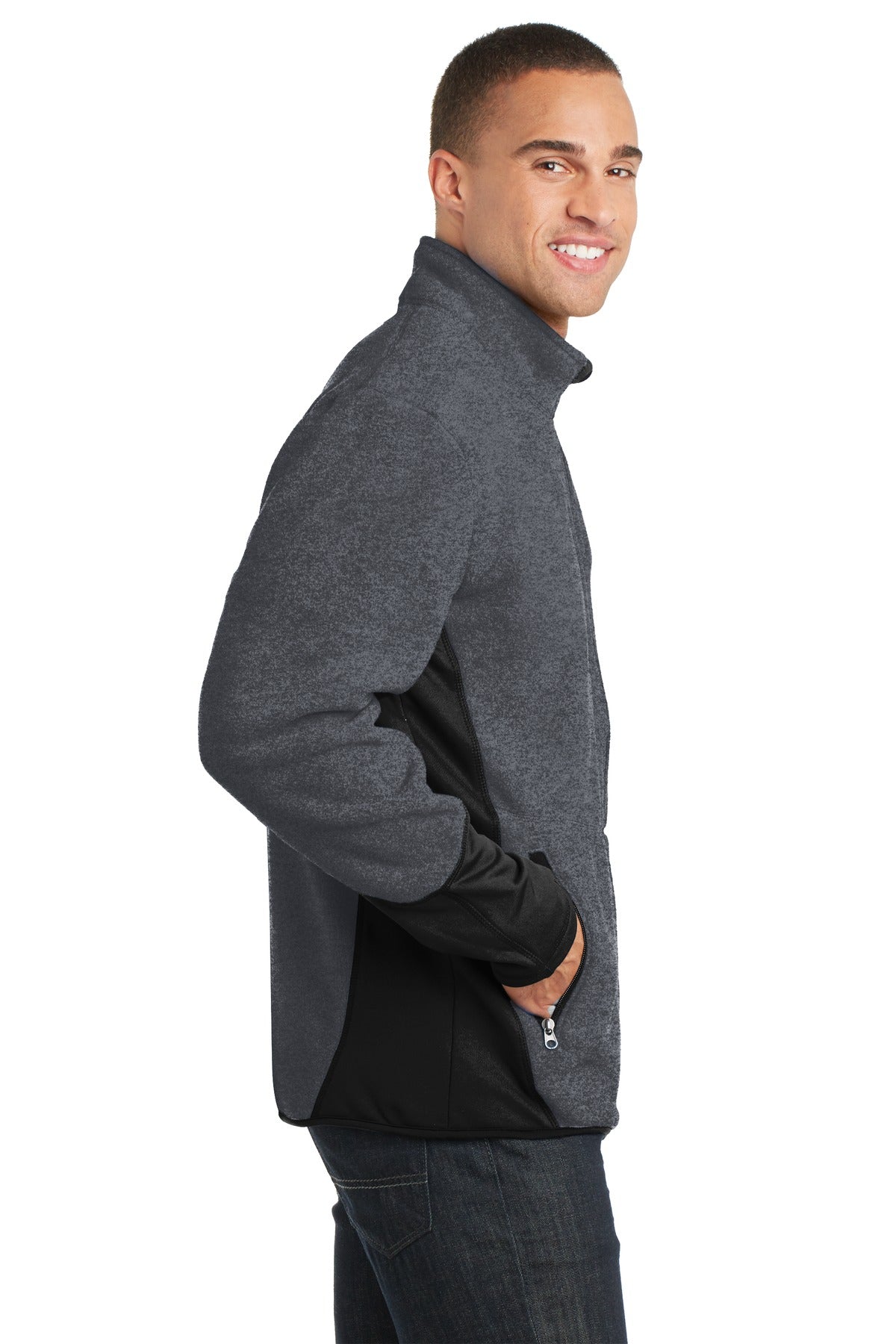 Port Authority R-Tek Pro Fleece Full-Zip Jacket. F227 - Charcoal Heather/ Black - side