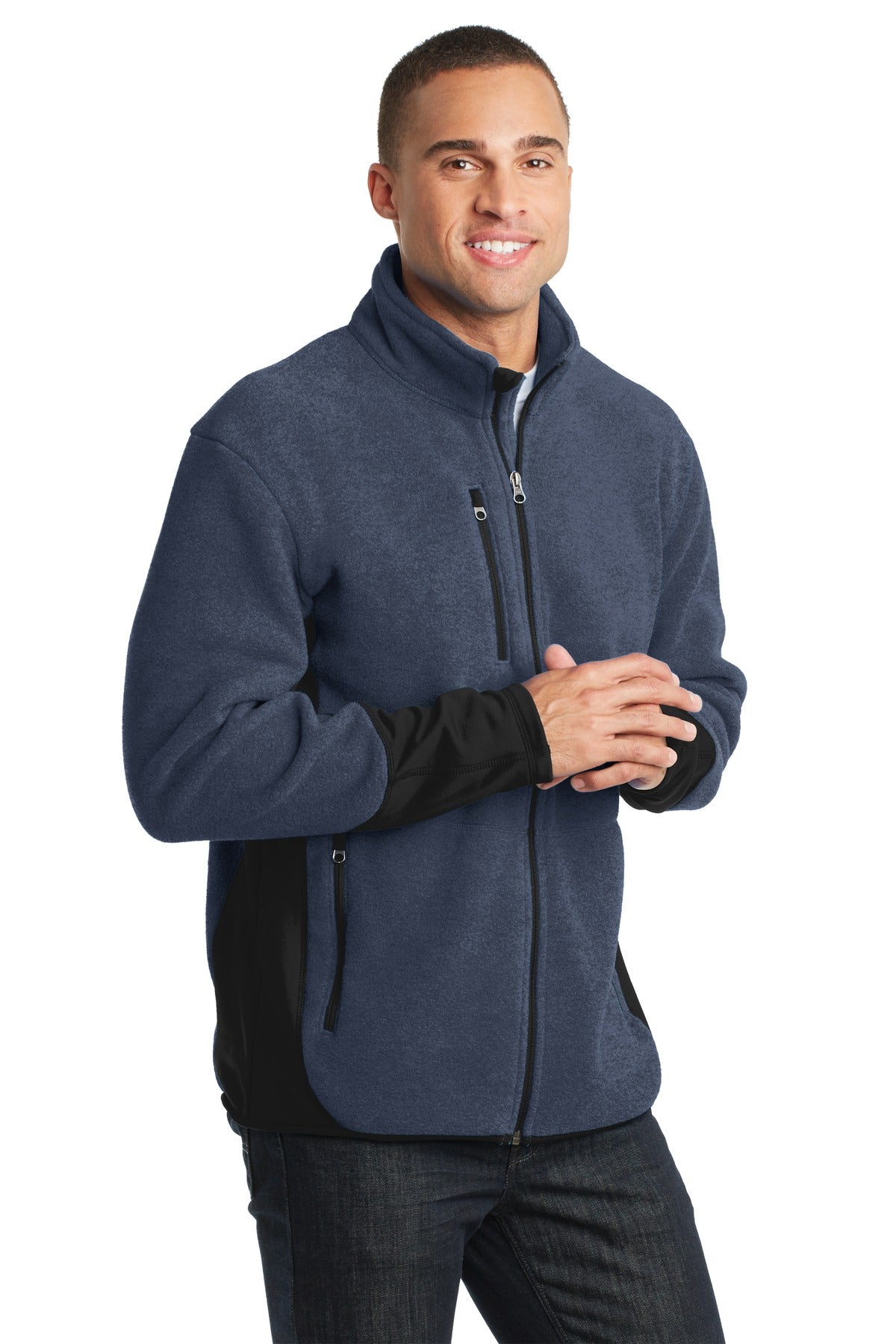 Port Authority R-Tek Pro Fleece Full-Zip Jacket. F227 - Navy Heather/ Black - three_q