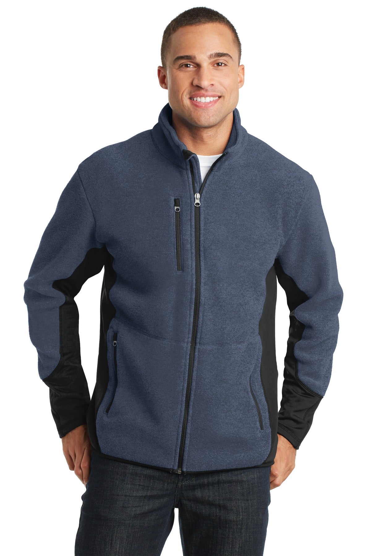Port Authority R-Tek Pro Fleece Full-Zip Jacket. F227 - Navy Heather/ Black - front