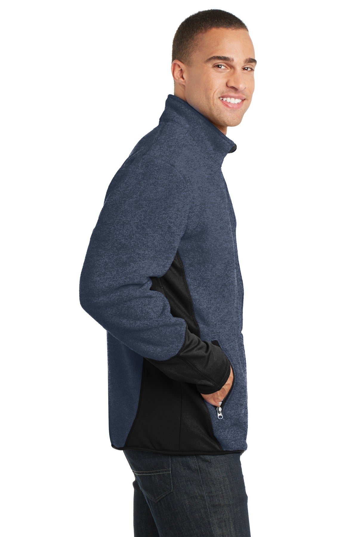 Port Authority R-Tek Pro Fleece Full-Zip Jacket. F227 - Navy Heather/ Black - side