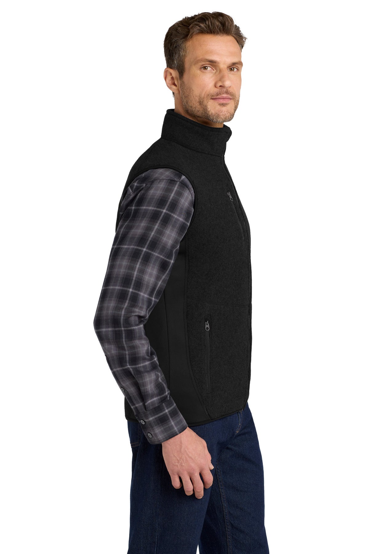 Port Authority R-Tek Pro Fleece Full-Zip Vest. F228 - Black/ Black - side