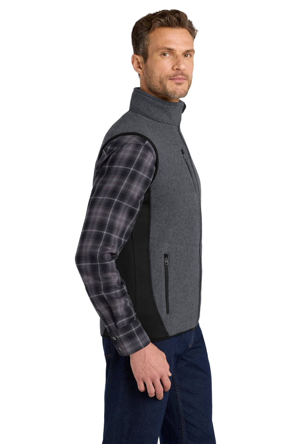 Port Authority R-Tek Pro Fleece Full-Zip Vest. F228 - Charcoal Heather/ Black - side