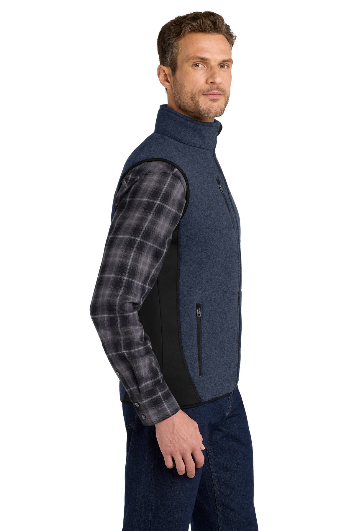 Port Authority R-Tek Pro Fleece Full-Zip Vest. F228 - Navy Heather/ Black - side