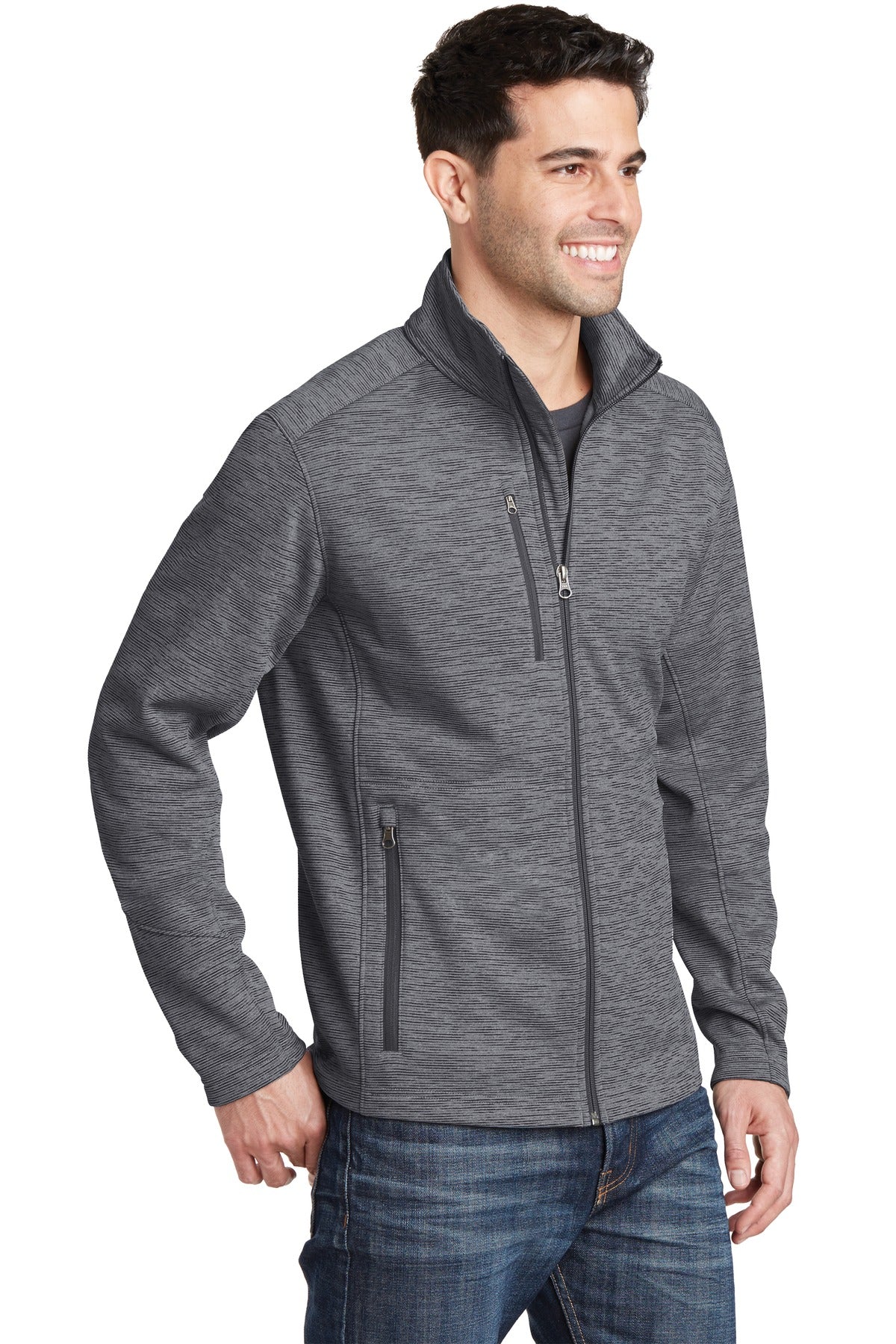 Port Authority Digi Stripe Fleece Jacket. F231 - Black - three_q
