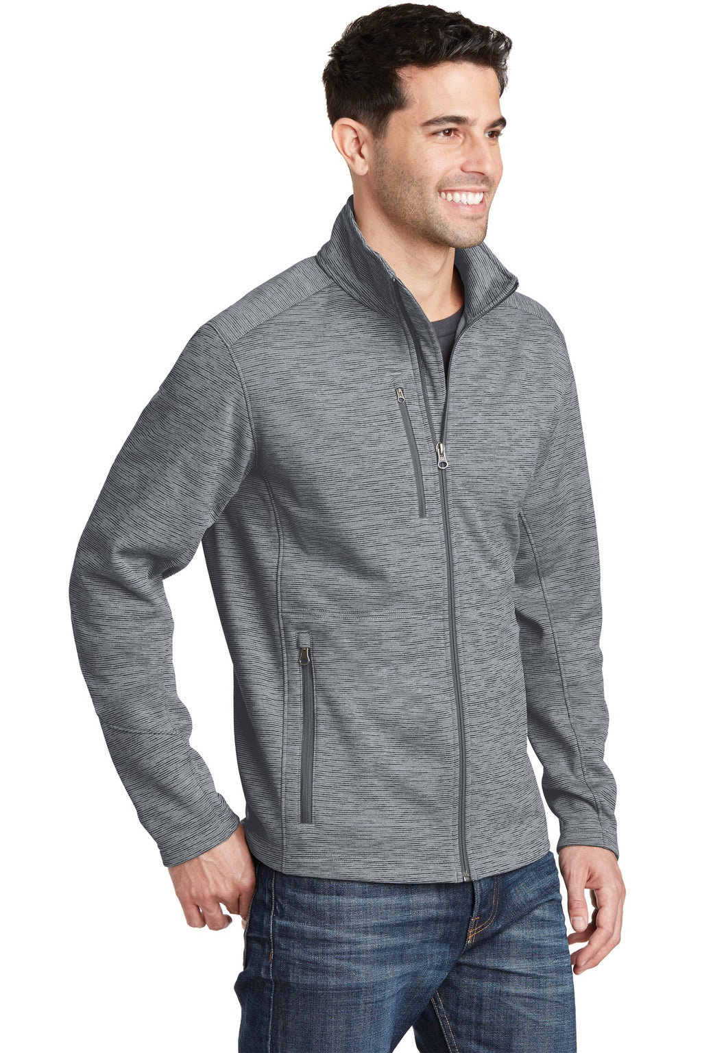 Port Authority Digi Stripe Fleece Jacket. F231 - Grey - three_q