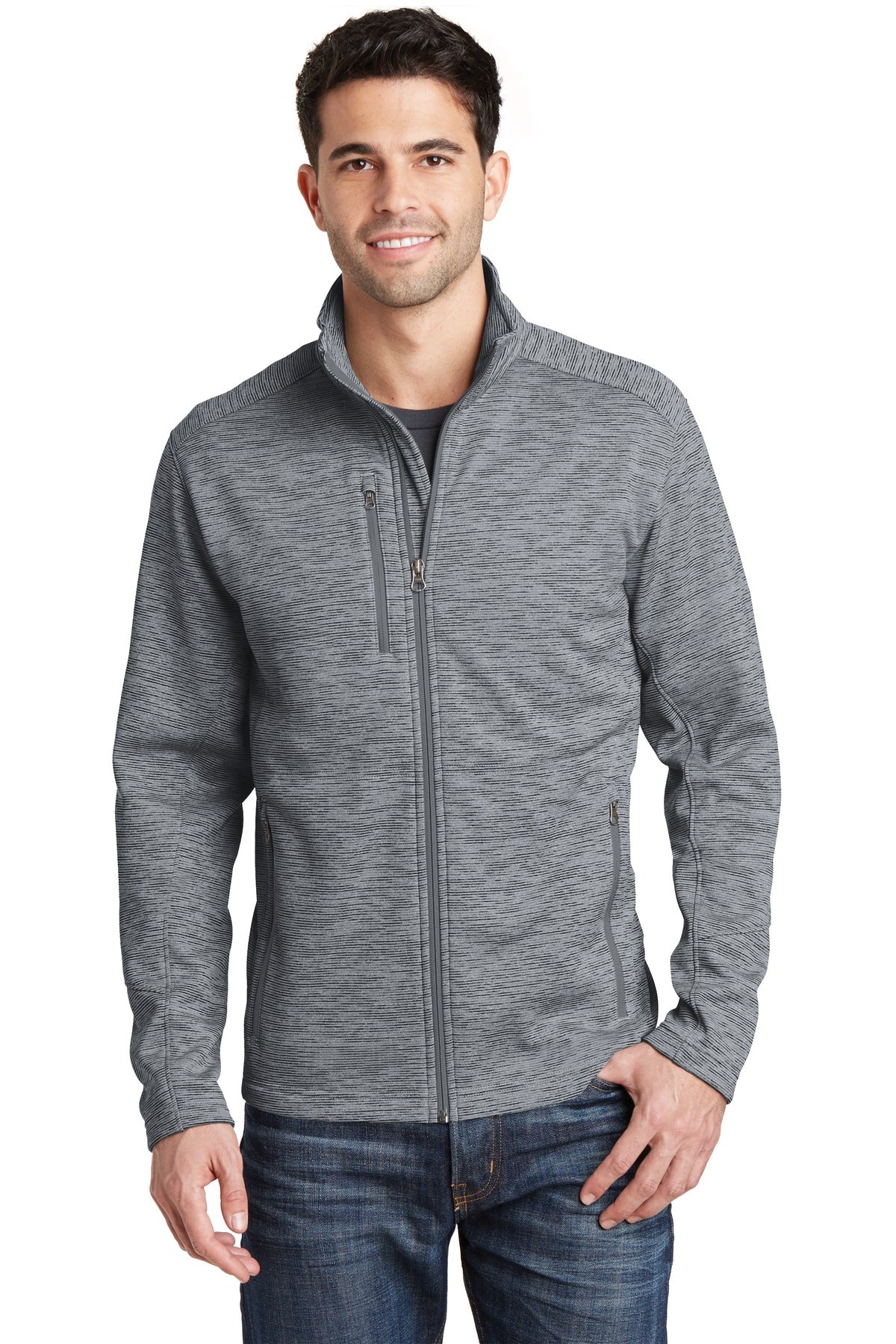 Port Authority Digi Stripe Fleece Jacket. F231 - Grey - front
