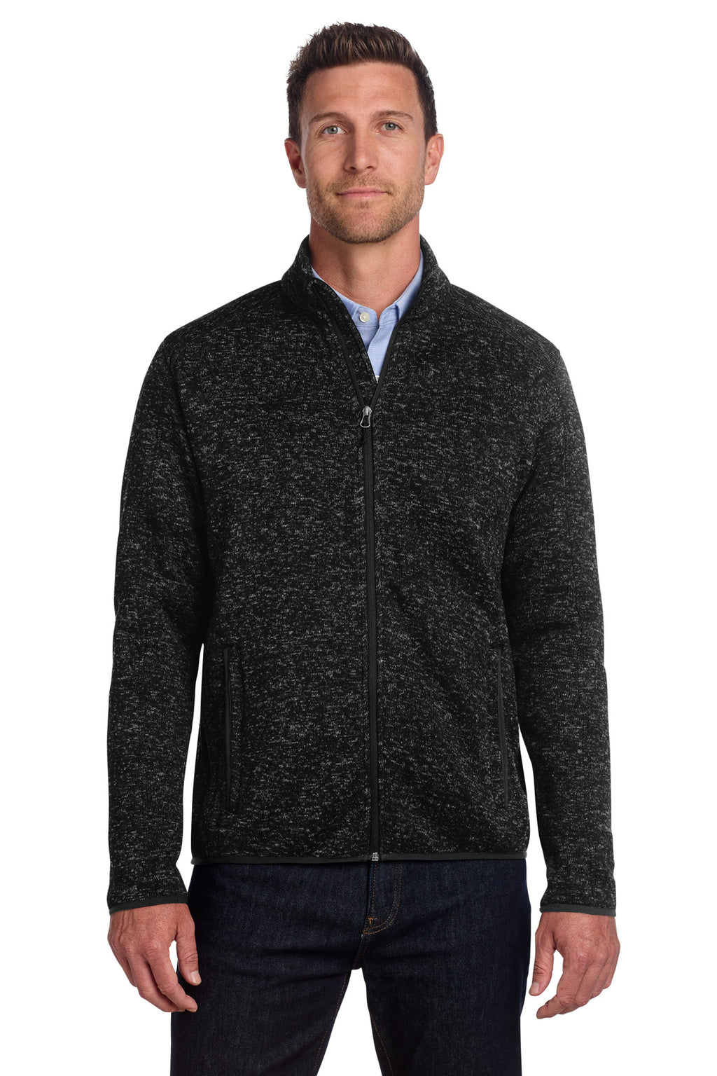 Port Authority Sweater Fleece Jacket. F232 - Black Heather - front