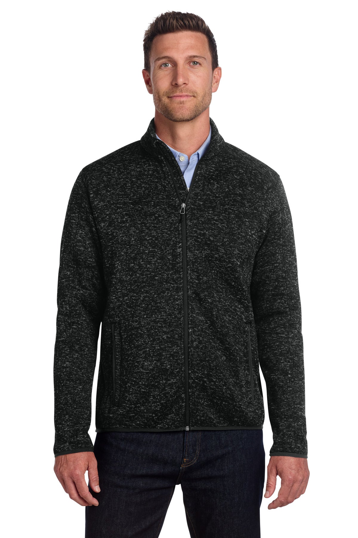 Port Authority Sweater Fleece Jacket. F232 - Black Heather - front