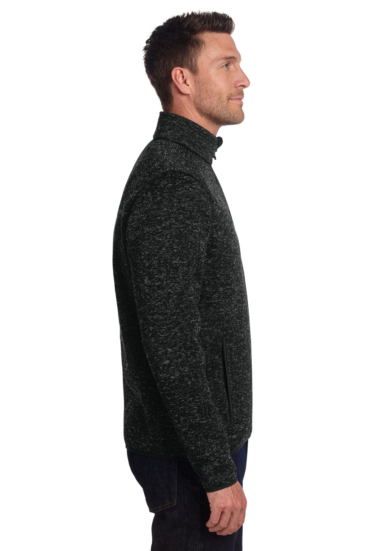 Port Authority Sweater Fleece Jacket. F232 - Black Heather - side