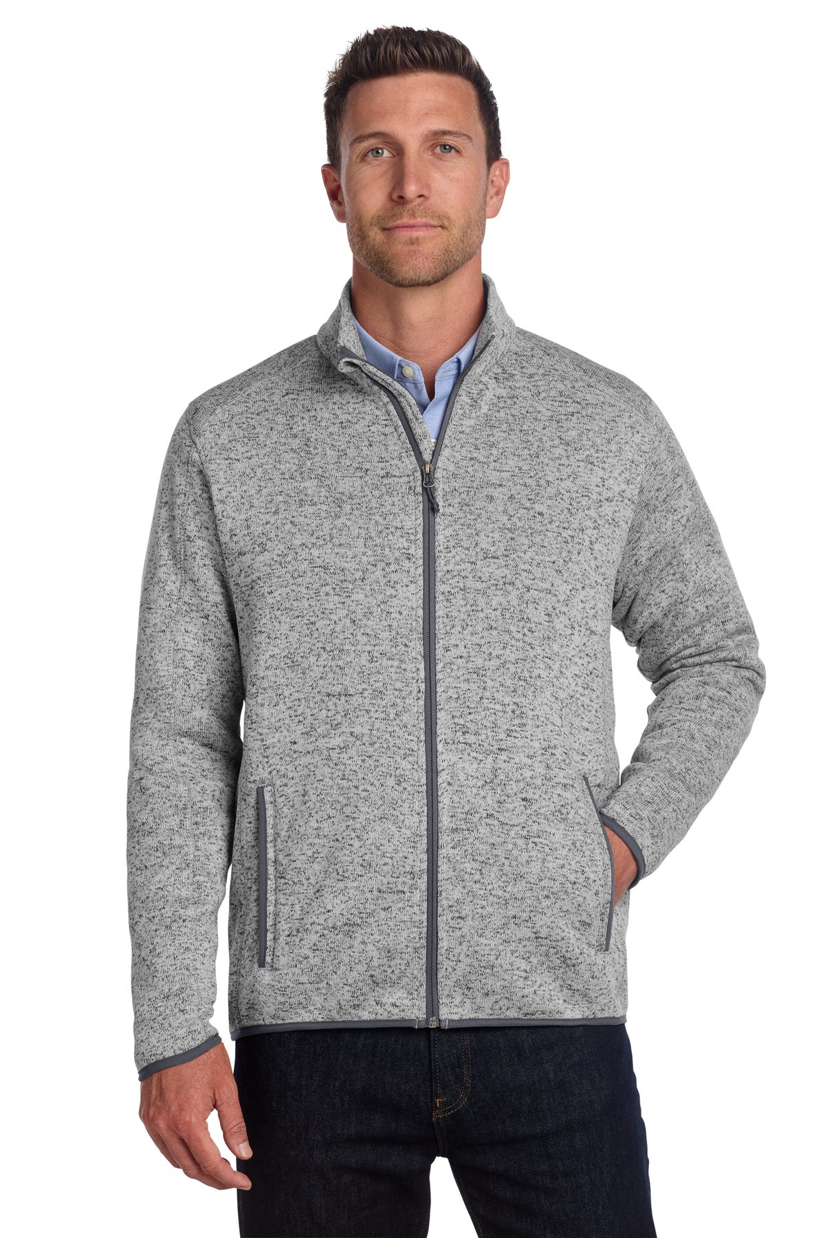 Port Authority Sweater Fleece Jacket. F232 - Grey Heather - front