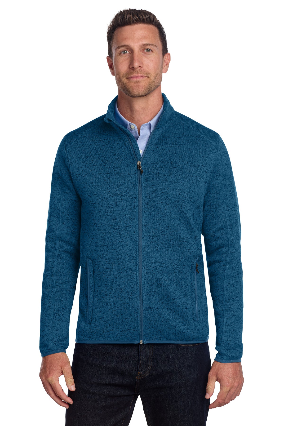 Port Authority Sweater Fleece Jacket. F232 - Medium Blue Heather - front
