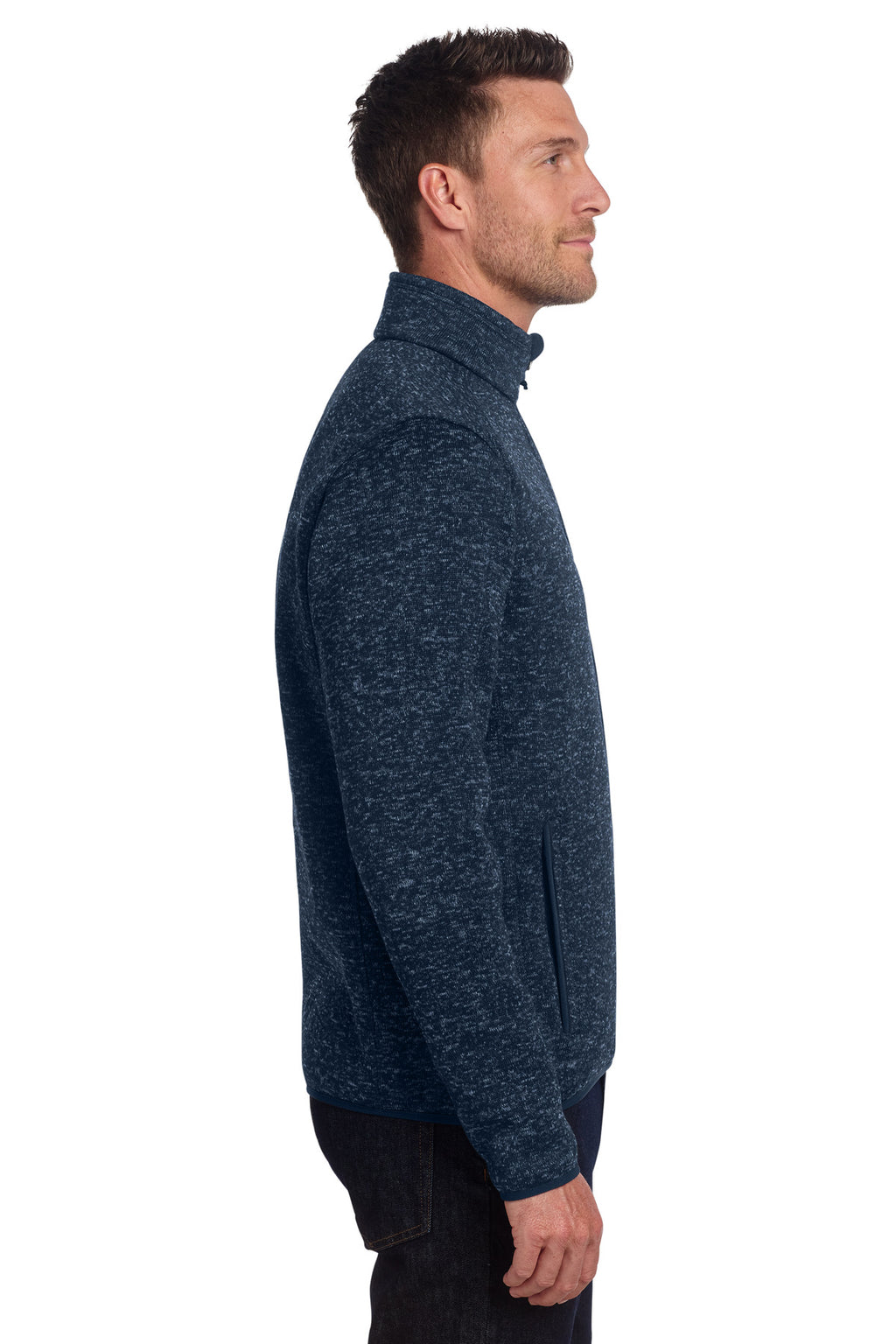 Port Authority Sweater Fleece Jacket. F232 - River Blue Navy Heather - side