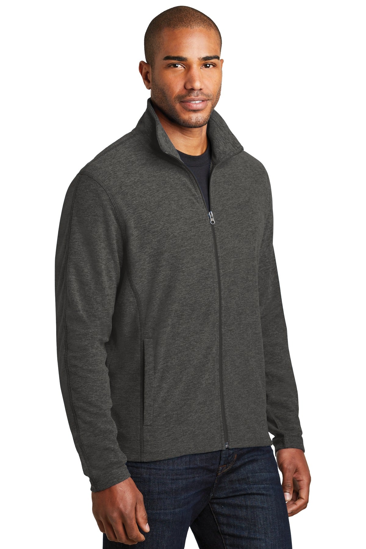 Port Authority Heather Microfleece Full-Zip Jacket. F235 - Black Charcoal Heather - three_q