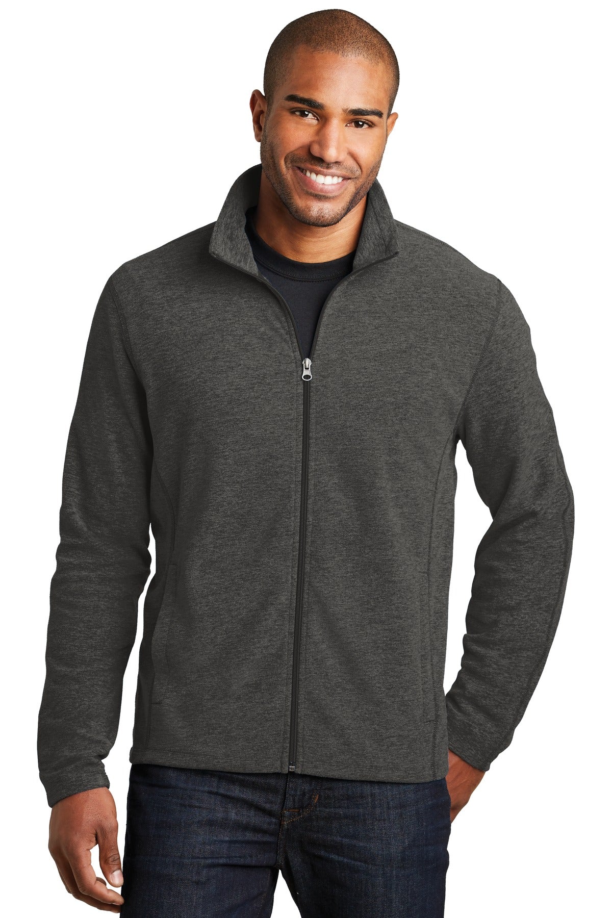 Port Authority Heather Microfleece Full-Zip Jacket. F235 - Black Charcoal Heather - front