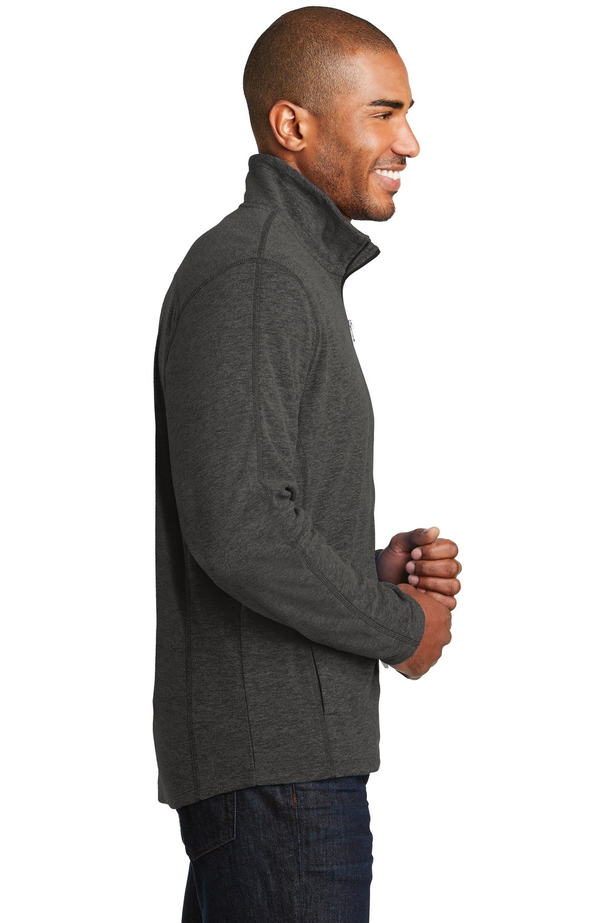 Port Authority Heather Microfleece Full-Zip Jacket. F235 - Black Charcoal Heather - side