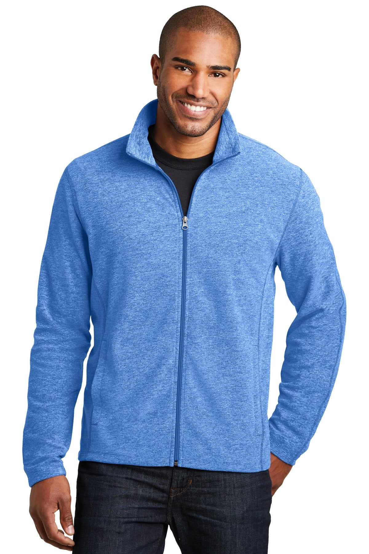 Port Authority Heather Microfleece Full-Zip Jacket. F235 - Light Royal Heather - front