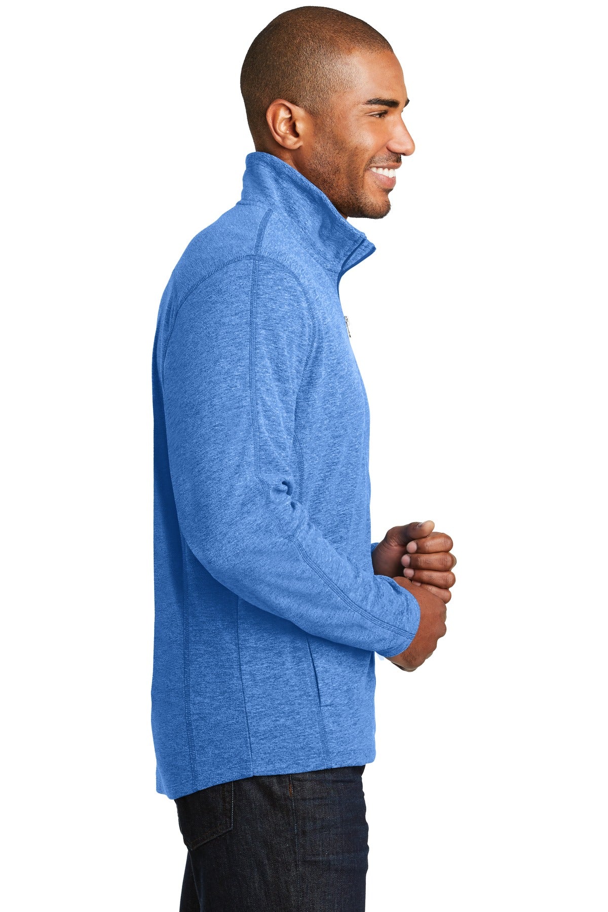 Port Authority Heather Microfleece Full-Zip Jacket. F235 - Light Royal Heather - side