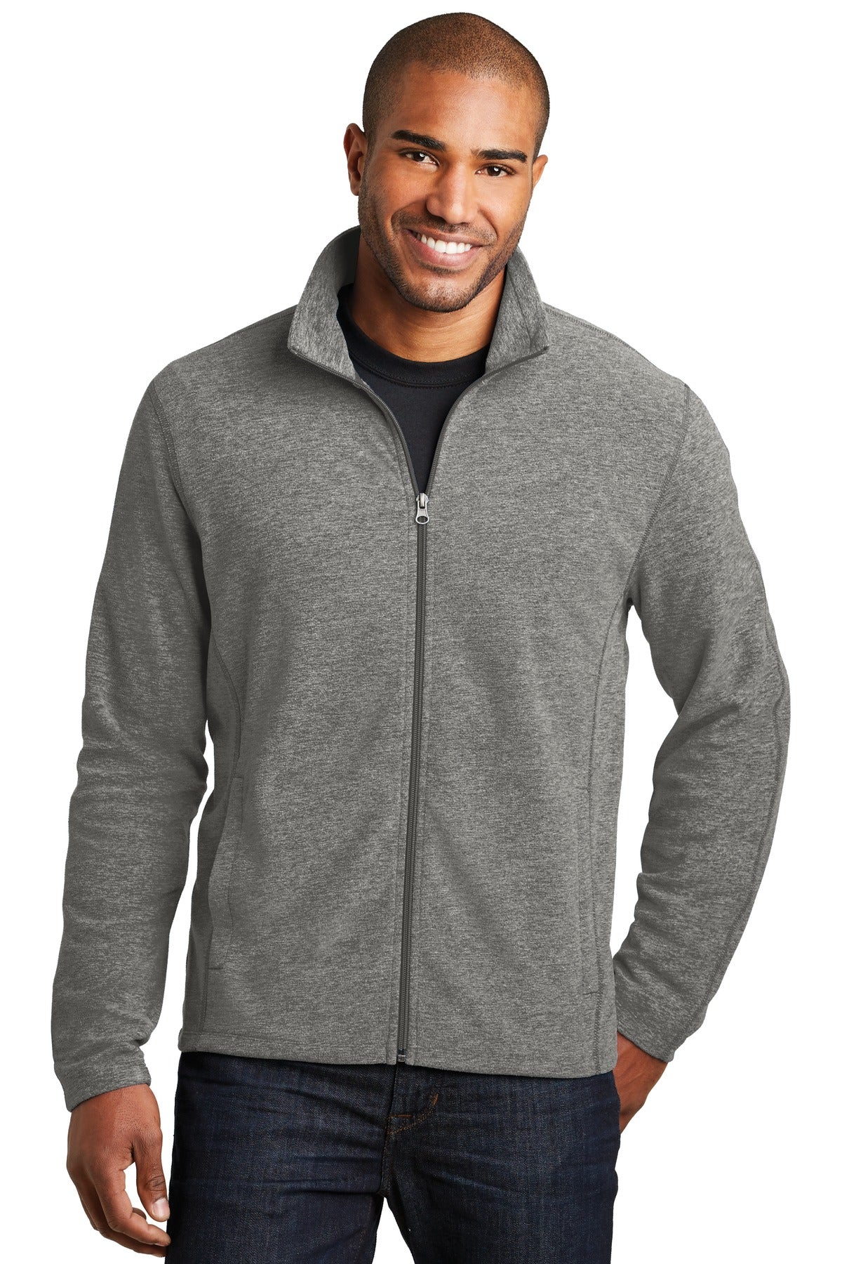 Port Authority Heather Microfleece Full-Zip Jacket. F235 - Pearl Grey Heather - front