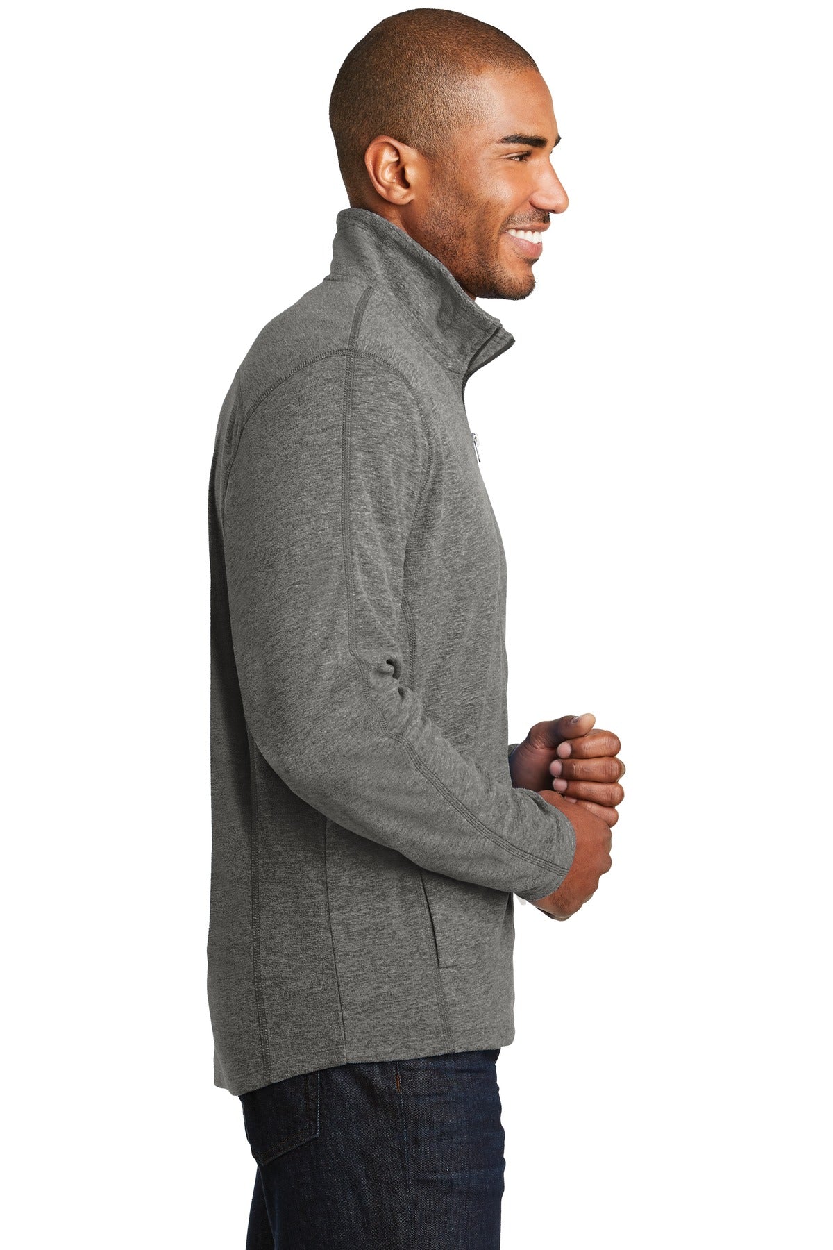 Port Authority Heather Microfleece Full-Zip Jacket. F235 - Pearl Grey Heather - side