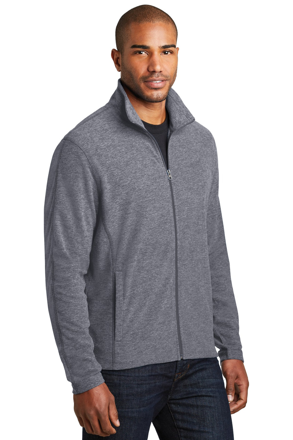Port Authority Heather Microfleece Full-Zip Jacket. F235 - True Navy Heather - three_q