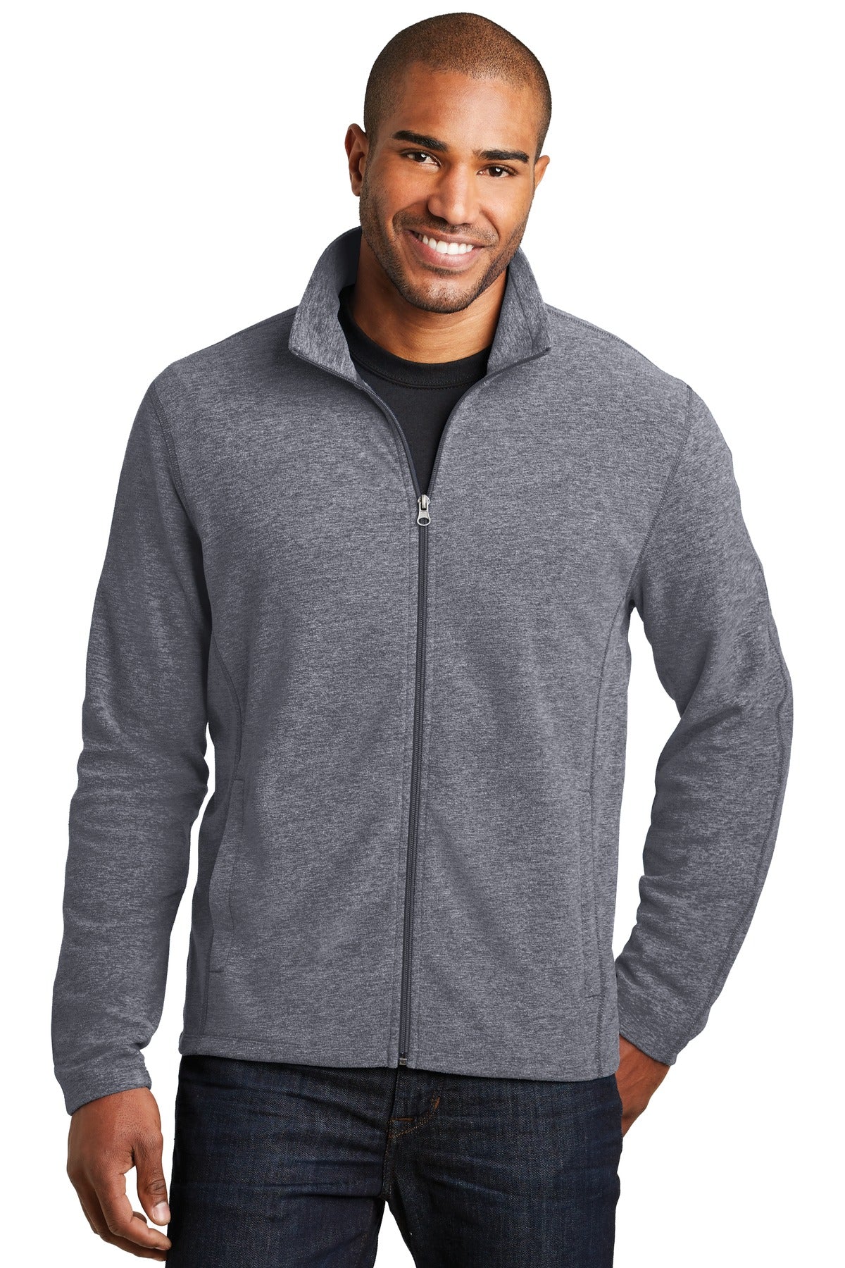 Port Authority Heather Microfleece Full-Zip Jacket. F235 - True Navy Heather - front
