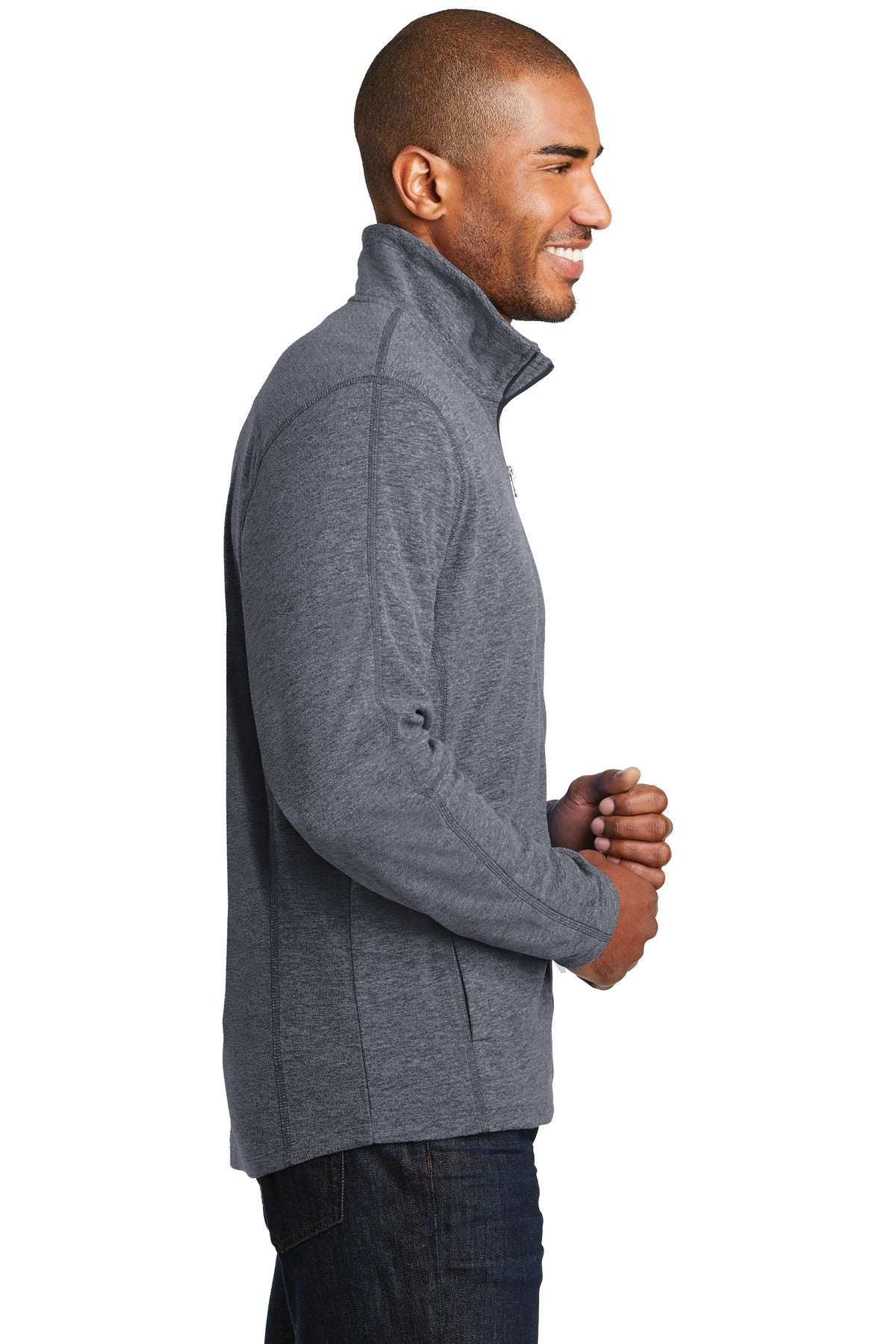 Port Authority Heather Microfleece Full-Zip Jacket. F235 - True Navy Heather - side