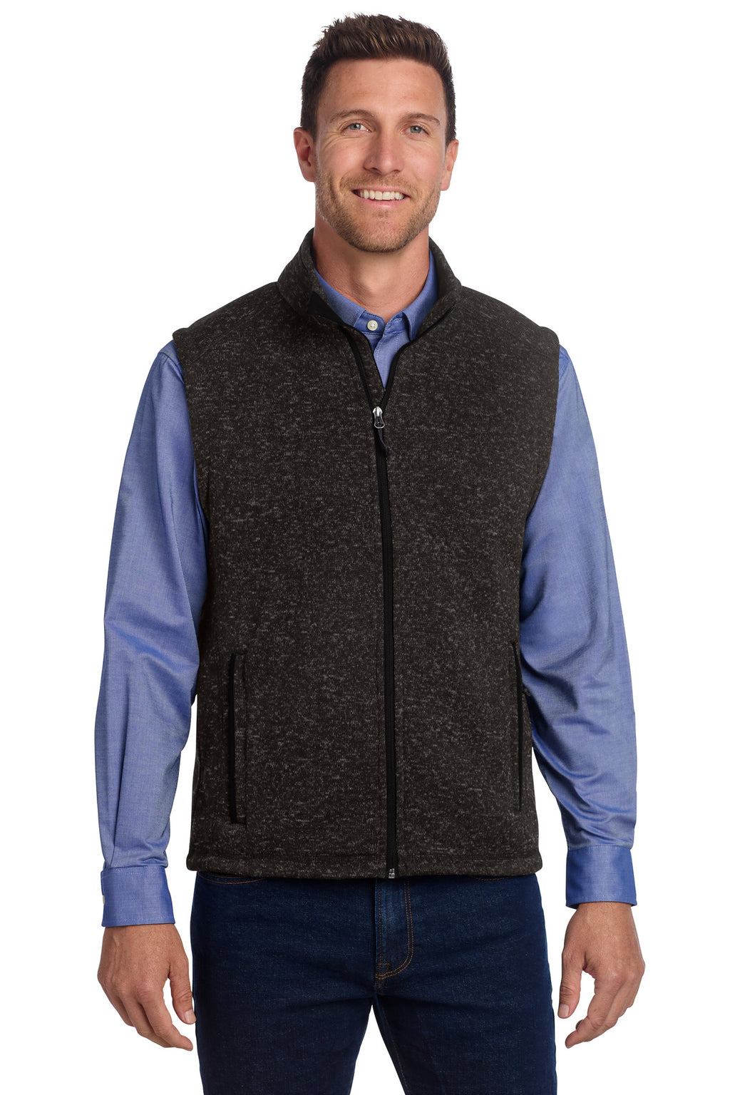 Port Authority Sweater Fleece Vest F236 - Black Heather - front