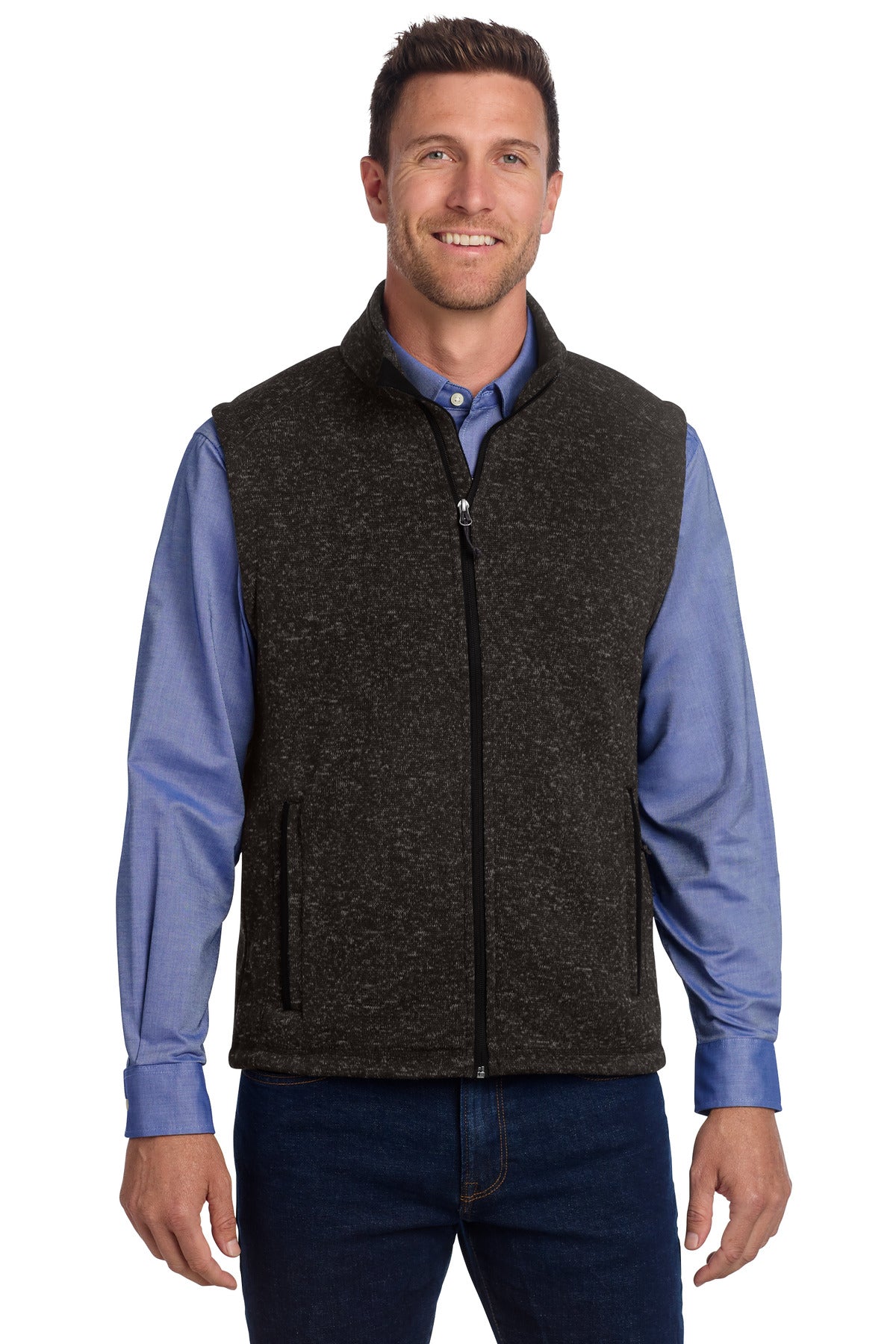 Port Authority Sweater Fleece Vest F236 - Black Heather - front