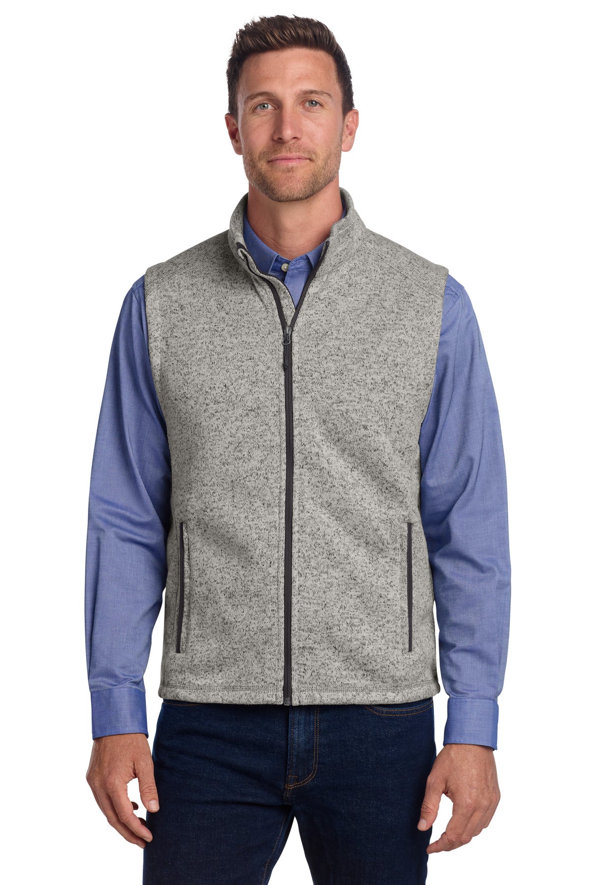 Port Authority Sweater Fleece Vest F236 - Grey Heather - front