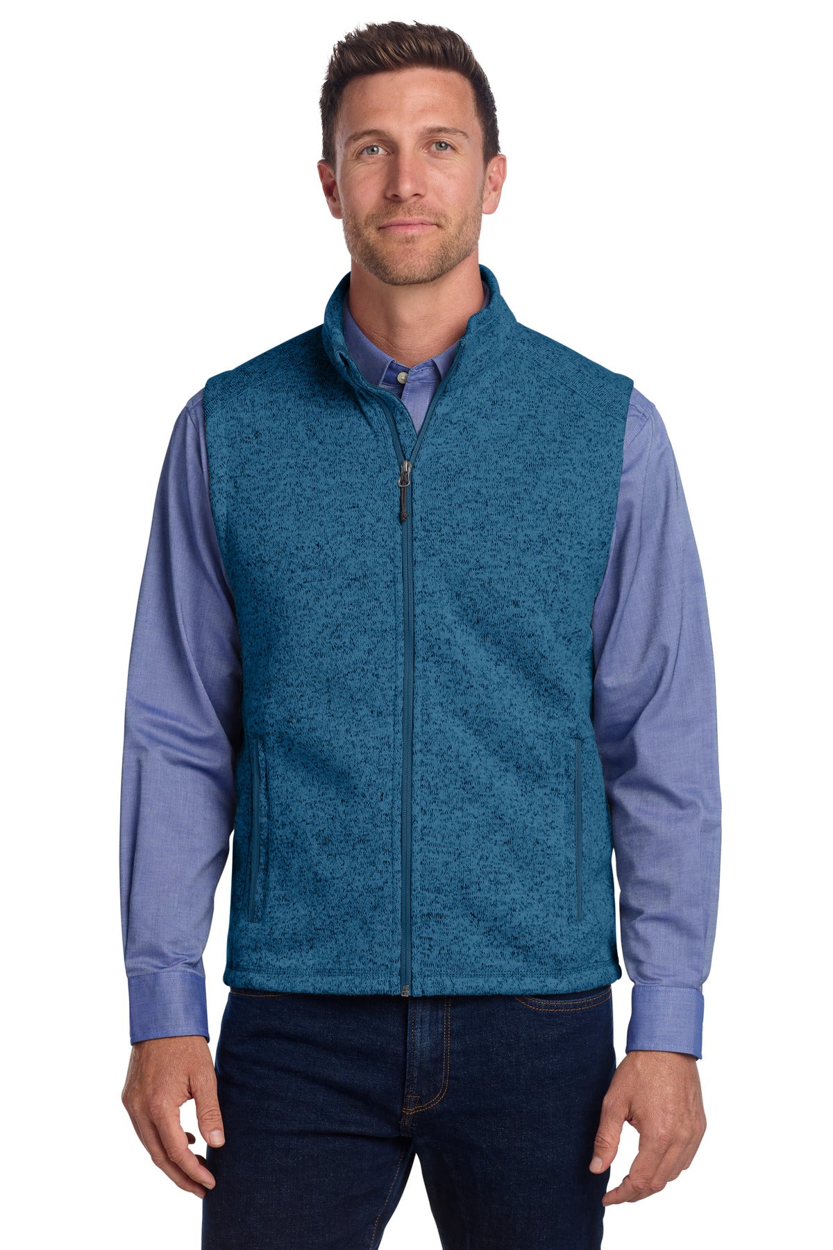 Port Authority Sweater Fleece Vest F236 - Medium Blue Heather - front