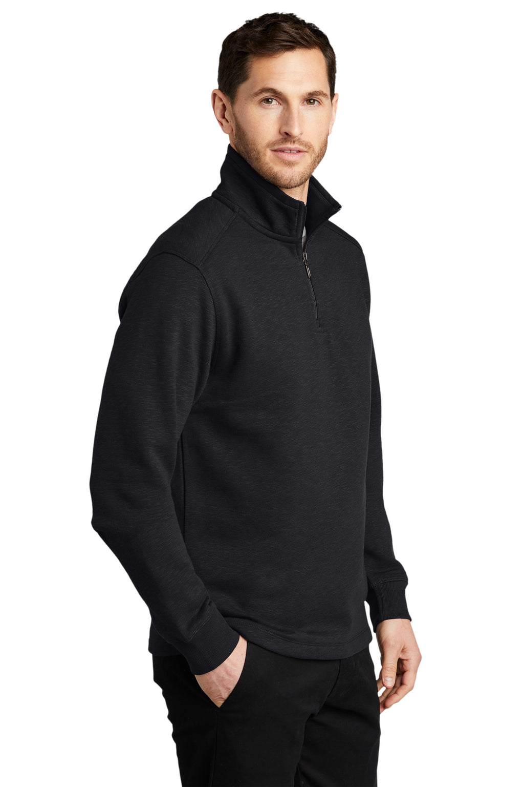Port Authority Slub Fleece 1/4-Zip Pullover. F295 - Black - three_q
