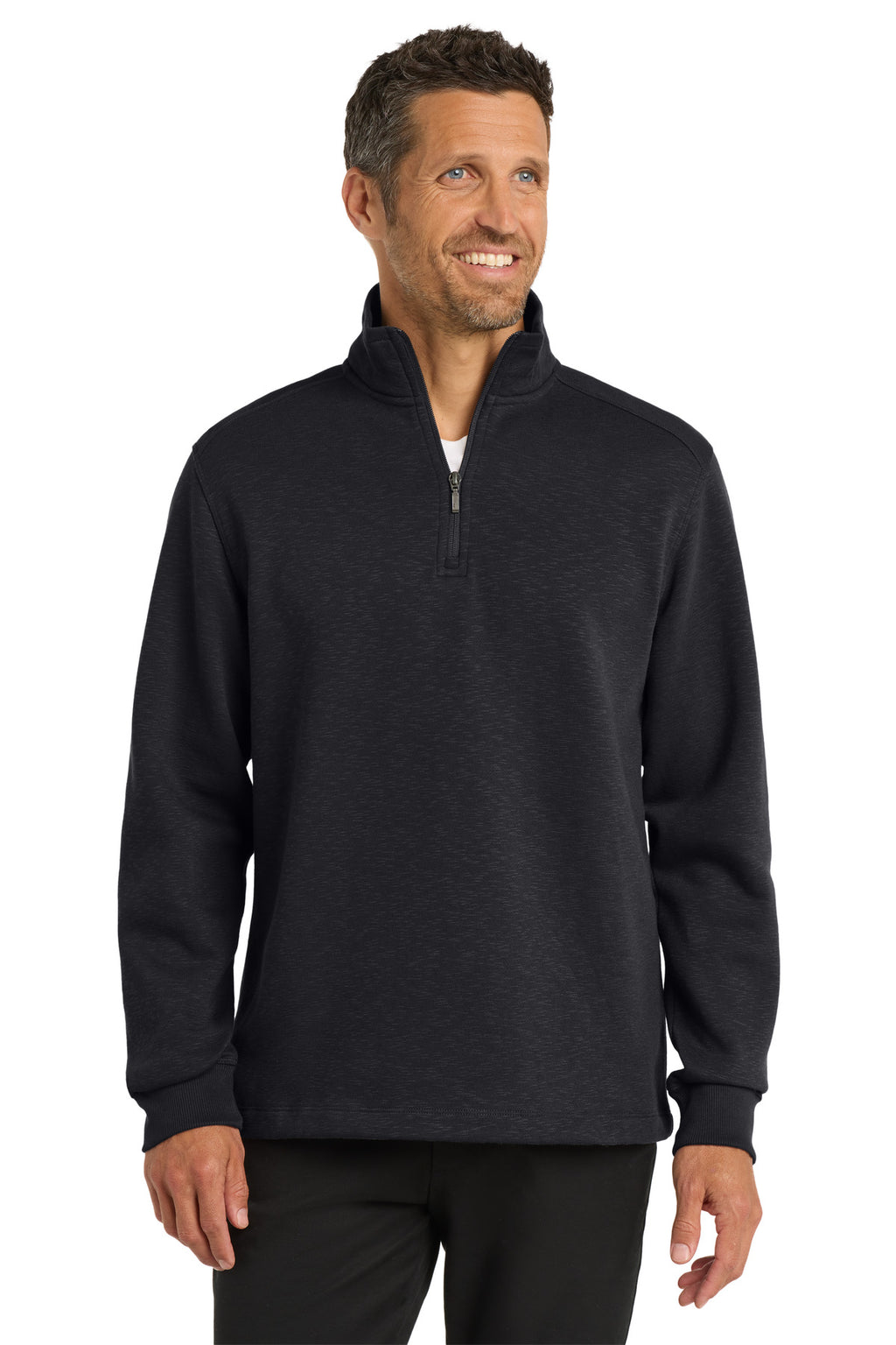 Port Authority Slub Fleece 1/4-Zip Pullover. F295 - Black - front