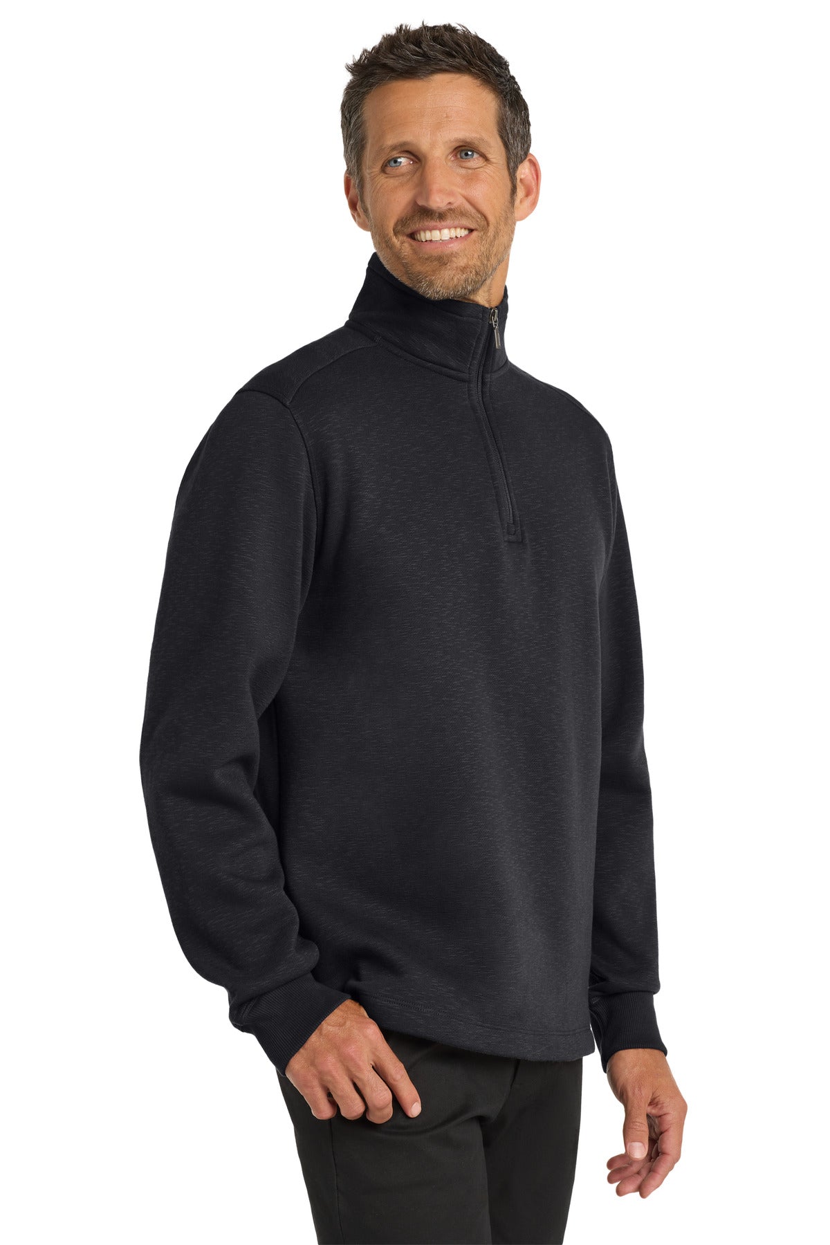 Port Authority Slub Fleece 1/4-Zip Pullover. F295 - Black - side